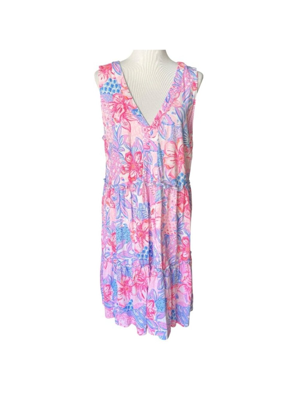 Lilly Pulitzer Lorina V-Neck Swing Dress Pink Isle Snappy Turtle Size XL